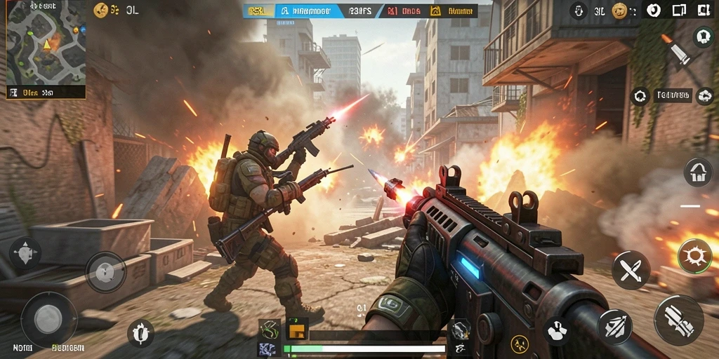 Screenshot menunjukkan aksi seru dalam gameplay FPS.