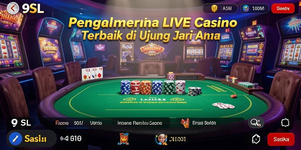 Screenshot gameplay 9SL menampilkan dealer langsung dan permainan menarik.