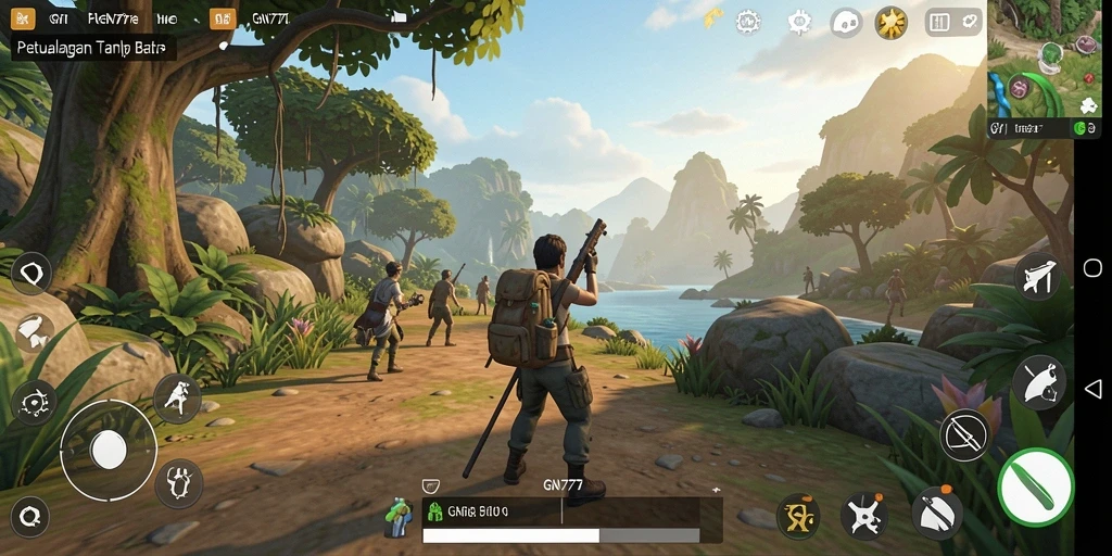 Screenshot gameplay GN777 menampilkan eksplorasi dunia terbuka yang memukau.