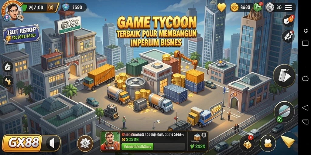 Tampilan gameplay GX88 yang menampilkan manajemen bisnis yang seru.