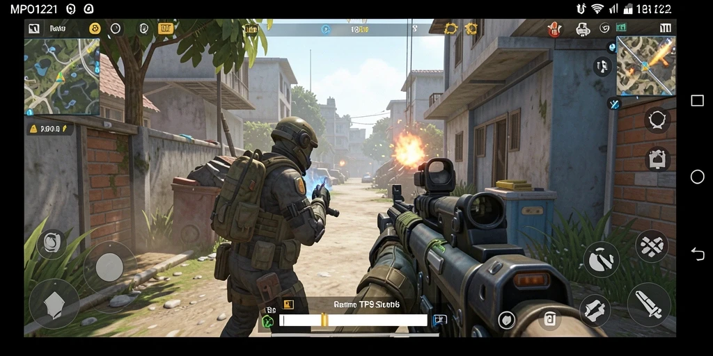 Tampilan gameplay menarik dari MPO1221 dengan aksi tembak-menembak.