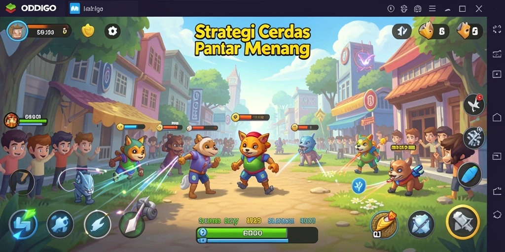 Screenshot gameplay ODDIGO menunjukkan pertempuran strategi yang mendebarkan.