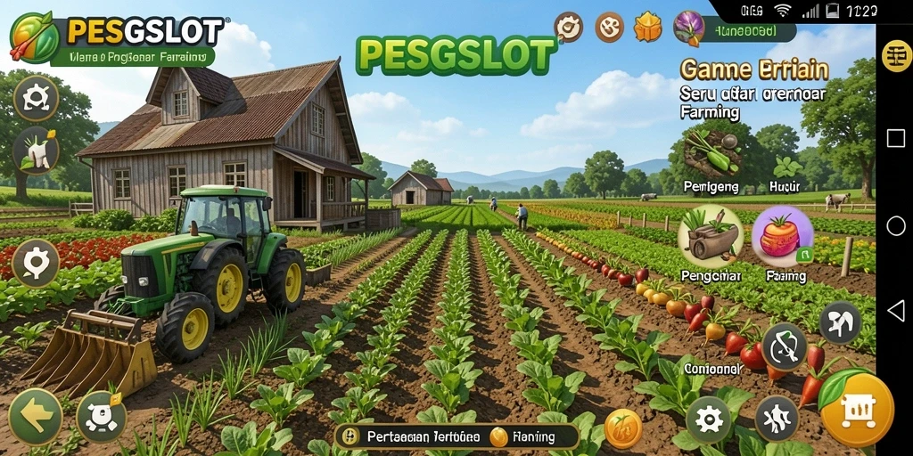 Screenshot PESGSLOT menampilkan landscape pertanian yang indah dan aktif.