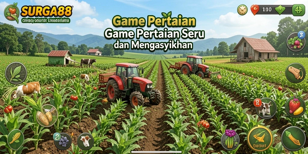 Tangkapan layar gameplay SURGA88 dengan karakter bertani.