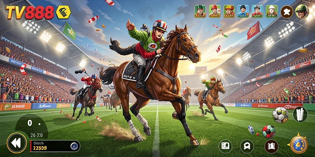 Screenshot utama yang menunjukkan gameplay balap seru di TV888.