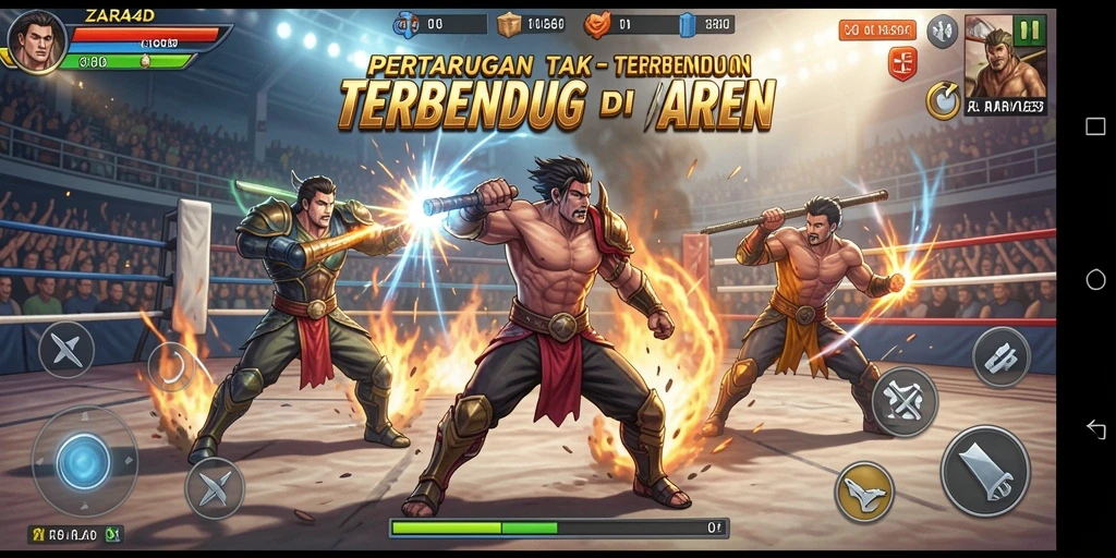 Screenshot <strong>ZARA4D</strong> menampilkan pertarungan intens antara dua karakter beraksi.